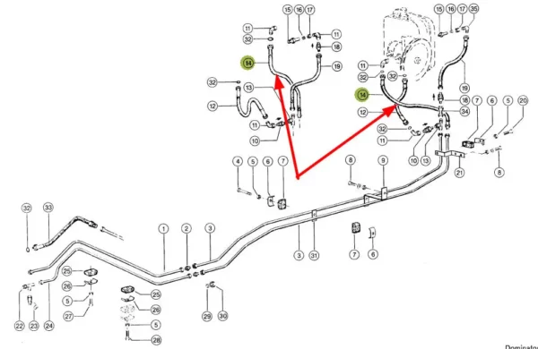 Oryginalny przewód hydrauliczny układu kierowniczego, stosowany w maszynach rolniczych marki Claas schemat.