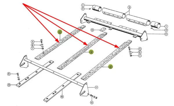 Oryginalna drewniana listwa przenośnika pochyłego o wymiarach 30 x 50 x 1000 mm  stosowana w kombajnach marki Claas schemat