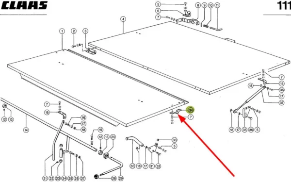 Oryginalny uchwyt mocujący dachu zbiornika ziarna o wymiarch 3 x 30 x 147,4 mm i numerze katalogowym 682932.0, stosowany w kombajnach zbożowych marki Claas schemat.