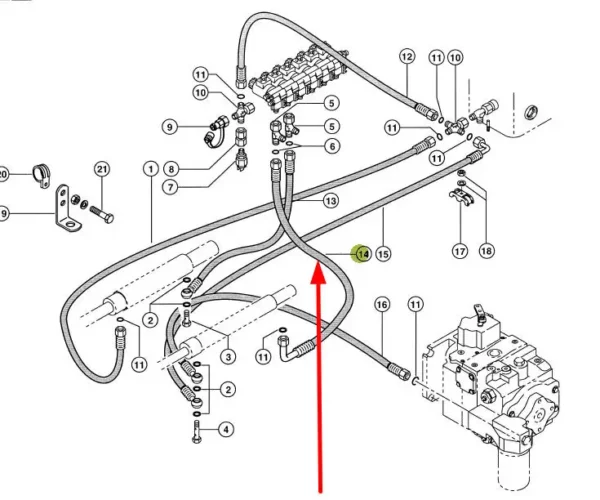 Oryginalny przewód hydrauliczny, stosowany w kombajnach Lexion marki Claas schemat.