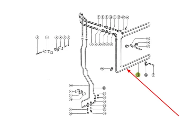 Oryginalny przewód olejowy metalowy układu chłodzenia oleju hydraulicznego o numerze katalogowym 689814.0, stosowany w kombajnach zbożowych marki Claas schemat.
