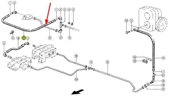 Oryginalny przewód hydrauliczny zaworu o numerze katalogowym 689840.1, stosowany w kombajnach zbożowych marki Claas schemat.