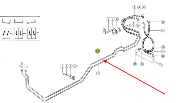Oryginalny przewód hydrauliczny układu sterowania o numerze katalogowym 689886.0, stosowany w kombajnach zbożowych marki Claas. schemat