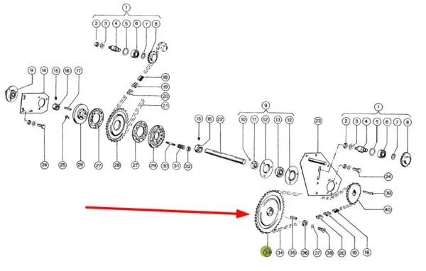 Oryginalne koło zębate napędu bębna wciągającego o numerze katalogowym 692272.1, stosowane w maszynach rolniczych marki Claas schemat.
