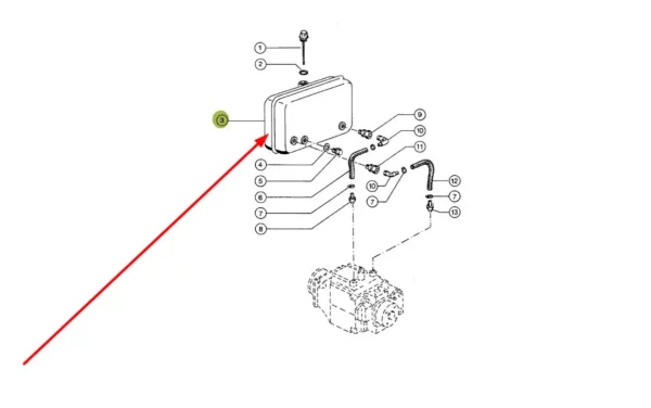 Oryginalny zbiornik oleju hydraulicznego o numerze katalogowym 694033.0, stosowany w kombajnach zbożowych, prasach kostkujących, sieczkarniach samojezdnych marki Claas schemat.