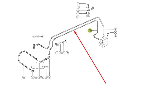 Oryginalny przewód metalowy hydrauliczny o numerze katalogowym 697432.0, stosowany w kombajnach zbożowych marki Claas. schemat