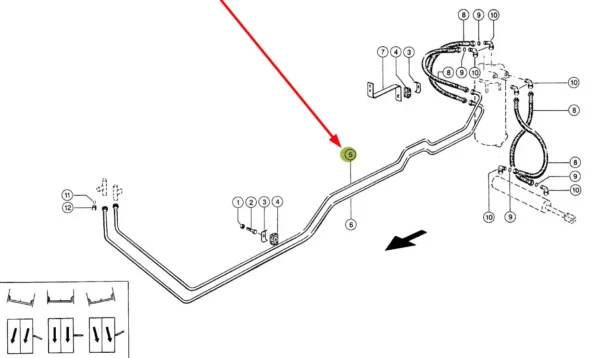 Oryginalny przewód hydrauliczny metalowy o numerze katalogowym 697866.0, stosowany w kombajnach zbożowych marki Claas. schemat
