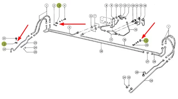 Oryginalne mocowanie podwójne przewodów hydraulicznych, stosowane w kombajnach zbożowych marki Claas schemat.