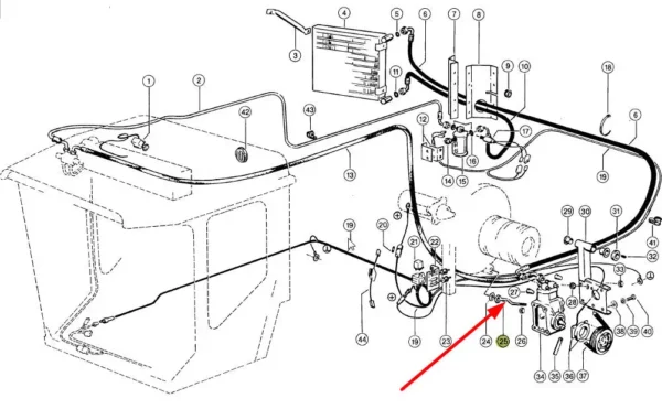 OOryginalna śruba napinacza sprężarki klimatyzacji o wymiarach M10 x 280 x 110, stosowana w kombajnach Dominator  marki Claas schemat.