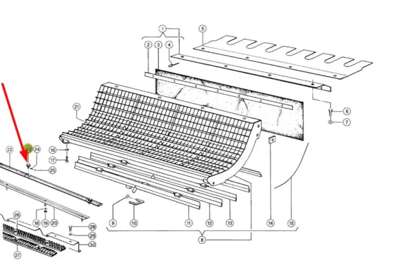 Oryginalne mocowanie listwy klepiska, stosowane w kombajnach zbożowych marki Claas schemat