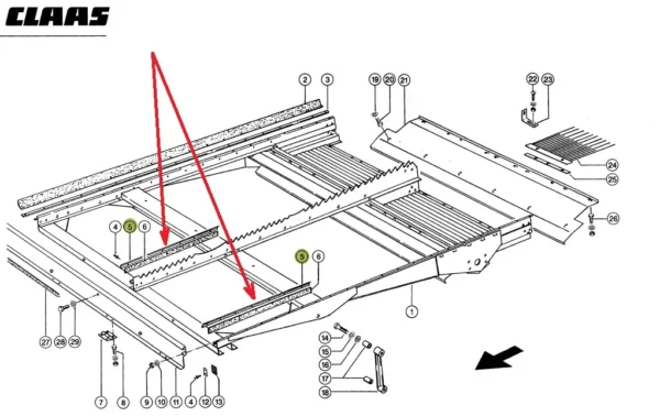 Oryginalna szyna zaciskająca podsiewacza o numerze katalogowym 736113.0, stosowana w kombajnach zbożowych marki Claas. schemat