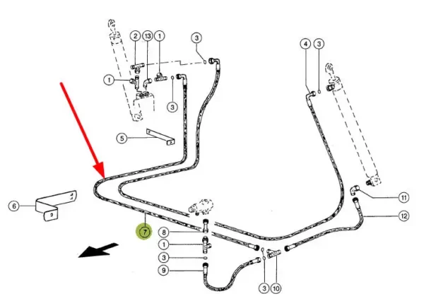 Oryginalny przewód gumowy oleju hydraulicznego o numerze katalogowym 738698.0, stosowany w maszynach rolniczych marki Claas schemat.