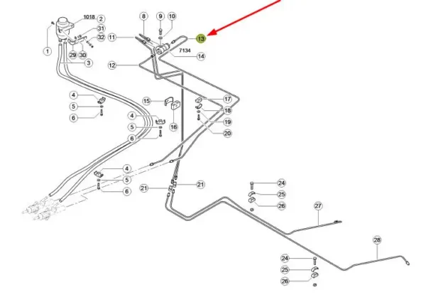 Oryginalny przewód układu hamulcowego o numerze katalogowym 747980.0, stosowany w kombajnach zbożowych marki Claas.  schemat