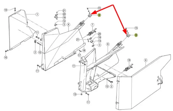 Oryginalny łącznik ścian bocznych przyrządu źniwnego, stosowany w kombajnach marki Claas schemat.