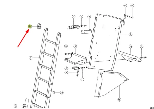 Oryginalny hak tylnego wejścia o numerze katalogowym 755696.0,stosowany w kombajnach zbożowych Lexion marki Claas schemat.
