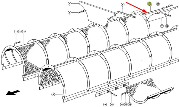 Oryginalne mocowanie osłony rotora o wymiarach 2,4 x 40 x 512,4 mm i numerze katalogowym 759539.0, stosowane w kombajnach zbożowych marki Claas schemat.