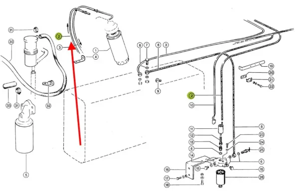 Oryginalne złącze przewodu układu paliwowego o średnicy 8 mm, stosowane w maszynach rolniczych marki Claas. schemat