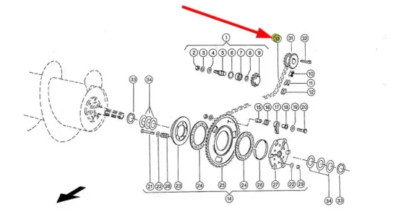 Oryginalny łańcuch rolkowy 12AH-1 x 109 rolek i numerze katalogowym 767204.0, stosowany w kombajnach zbożowych i hederach marki Claas schemat.