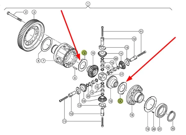 Oryginalna podkładka mechanizmu różnicowego, stosowana w kombajnach Lexion  marki Claas schemat.