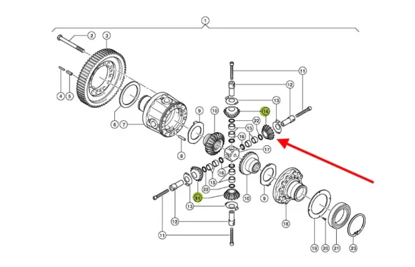 Oryginalne koło zębate stożkowe dyferencjału, stosowane w kombajnach zbożowych marki Claas. schemat