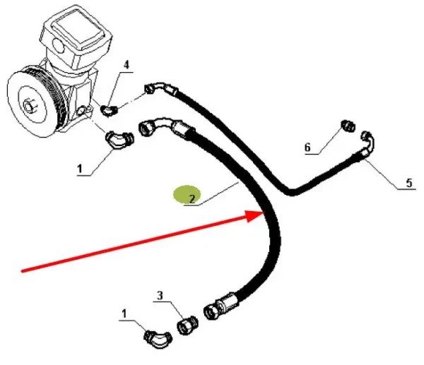 Oryginalny przewód hydrauliczny o numerze katalogowym 7700049526, stosowany w ciągnikach marek Renault oraz Massey Ferguson schemat.