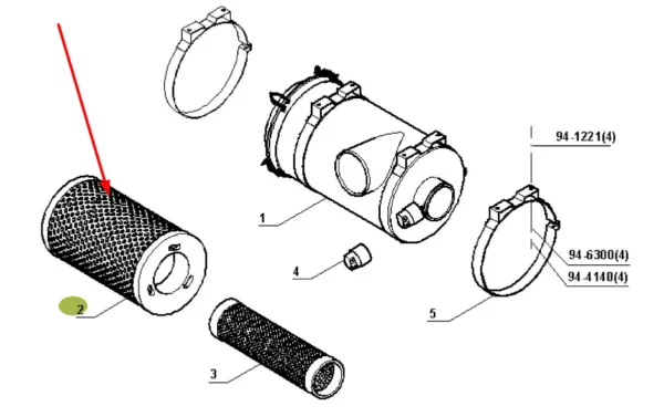 Oryginalny, zewnętrzny filtr powietrza, stosowany w ciągnikach rolniczych Atles marki Claas schemat.
