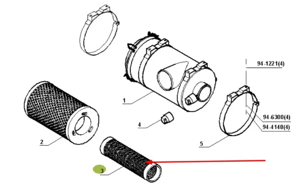 Oryginalny, wewnętrzny filtr powietrza, stosowany w ciągnikach rolniczych Atles marki Claas schemat