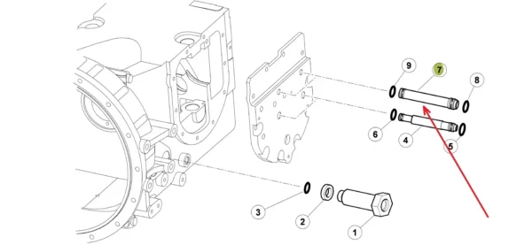 Oryginalny przewód oleju hydraulicznego załączania sprzęgła w przód o numerze katalogowym 7700057235, stosowany w ciągnikach rolniczych marek Claas i Renault. schemat