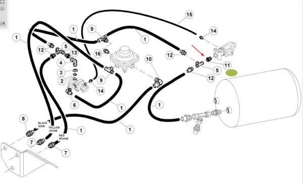 Oryginalne złącze hydrauliczne o numerze katalogowym 7700064807, stosowane w ciągnikach rolniczych marki Claas schemat
