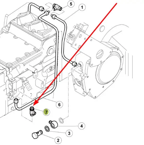 Oryginalny trójnik hydraliczny o numerze katalogowy 7700076784, stosowany w ciągnikach rolniczych marki Claas schemat.