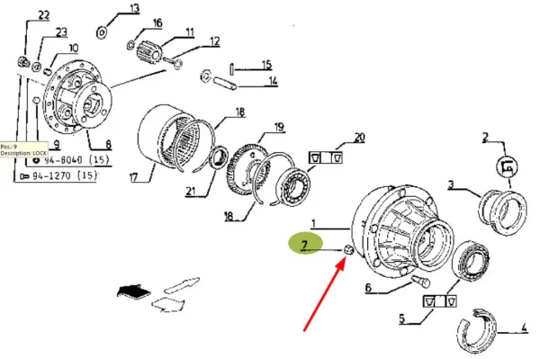 Oryginalna nakrętka piasty koła, stosowana w maszynach rolniczych marki Claas schemat.