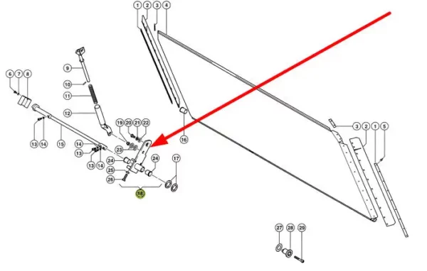 Oryginalna dźwignia regulacji pokrywy siekacza słomy o numerze katalogowym 783146.2, stosowana w kombajnach zbożowych marki Claas schemat.