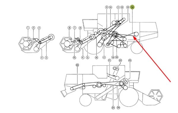 Oryginalny pas klinowy klasyczny napędu wytrząsaczy o wymiarach B x 4115 li, stosowany w kombajnach Avero i Dominator marki Claas schemat
