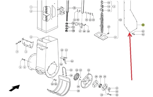 Oryginalna pokrywa  przenośnika ziarna o numerze katalogowym 795316.0, stosowana w kombajnach zbożowych marki Claas. schemat