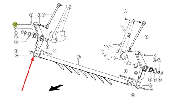 Oryginalne ramię prawe zgarniacza o numerze katalogowym 817771.1, stosowane w prasach wielkogabarytowych marki Claas. schemat