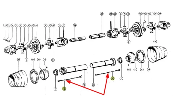 Oryginalny łańcuszek zabezpieczający wałka WOM, stosowany w maszynach rolniczych marki Claas schemat.