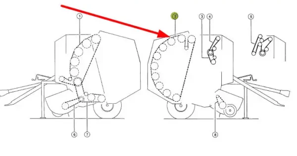 Oryginalny łańcuch rolkowy o wymiarach 16B-1 x 234 i numerze katalogowym 821122.1, stosowany w prasach marki Claas schemat