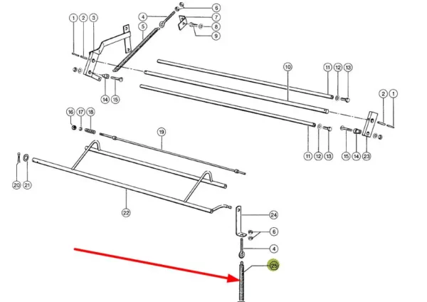 Oryginalna sprężyna mechanizmu owijania siatką o wymiarach 3,6 x 22 x 280 mm, stosowana w prasach Rollant marki Claas schemat