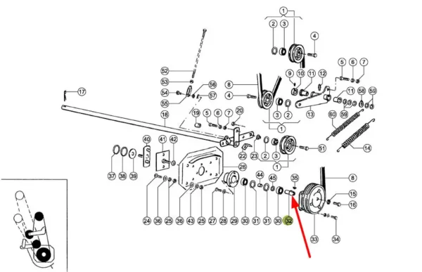 Oryginalny wałek stożkowy układu owijania sznurkiem o wymiarach D25 x 71, stosowany w prasach Variant marki Claas schemat