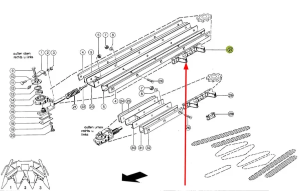 Oryginalny łańcuch do kukurydzy o wymiarach S55-R x 72 rolki i numerze katalogowym 909485.1, stosowany w przystawkach do cięcia kukurydzy marki Claas schemat.