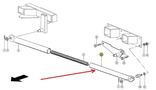 Oryginalna rura prowadząca sprężyne odciążającą o numerze katalogowym 912193.0, stosowana w przystawkach do kukurydzy i sieczkarniach samojezdnych marki Claas. schemat