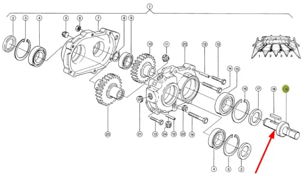 Oryginalny wałek przekładni, stosowany w sieczkarniach samojezdnych i przystawkach do kukurydzy marki Claas schemat