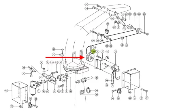 Oryginalna rolka plastikowa mechanizmu ustawiania kąta wyrzutu posiekanego materiału, stosowana w sieczkarniach samojezdnych marki Claas schemat