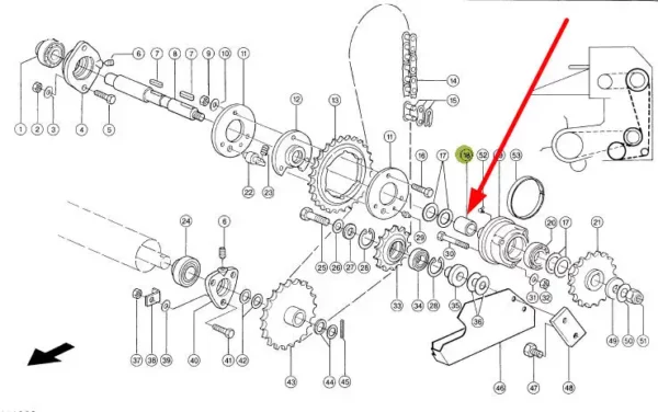 Oryginalna tuleja napędu pośredniego podbieracza o wymiarach 35 x 31 x 42 mm, stosowana w sieczkarniach samojezdnych marki Claas schemat