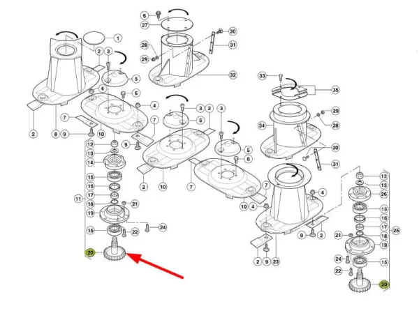 Oryginalne koło zębate z wałkiem tarczy tnących o numerze katalogowym 933395.0, stosowany w kosiarkach Disco marki Claas schemat.