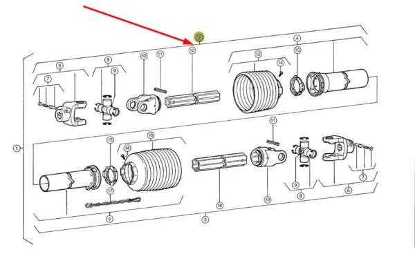 Oryginalna połówka wałka przekaźnika, stosowana w maszynach rolniczych marki Claas schemat