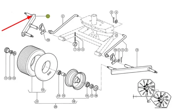 Oryginalne ramię tandemu prawe o numerze katalogowym 955499.1, stosowane w zgrabiarkach Liner marki Claas schemat.
