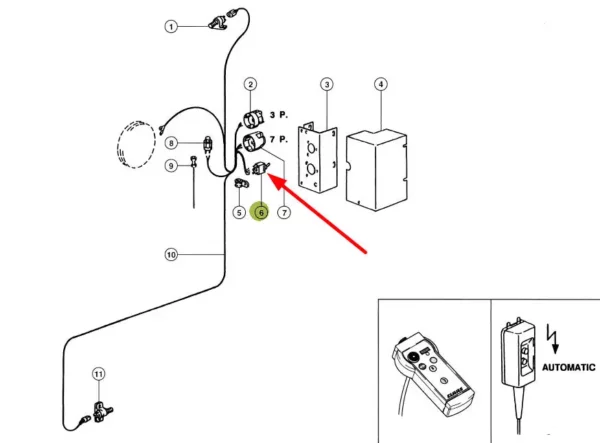 Oryginalny włącznik elektrycznyo numerze katalogowym 967975.0, stosowany w maszynach rolniczych marki Claas schemat.