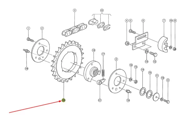 Oryginalne koło zębate podbieracza o 30 zębach i numerze katalogowym 985055.0, stosowane w prasach marki Claas.-schemat