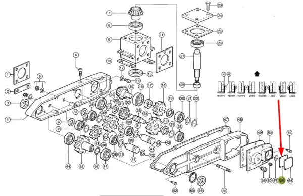 Oryginalna uszczelka osłony  przekładni siekania o numerze katalogowym 993388.0, stosowana w adapterach do kukurydzy marki Claas schemat.